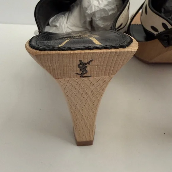 YSL Ivory & Black Lolita Dot Heeled Slides - Picture 4 of 10
